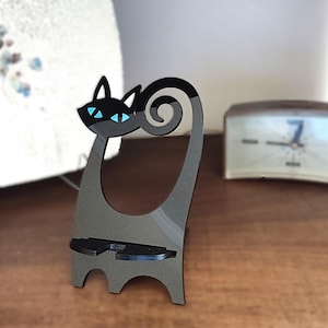 Mid Century Modern Inspired &quot;Atomic Cat&quot; Cell Phone Stand, Hands Free 2 Piece Charging Station, Phone Holder