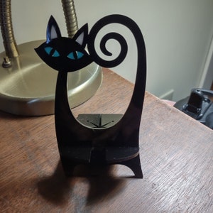 Mid Century Modern Inspired "Atomic Cat" Cell Phone Stand/Holder - Black