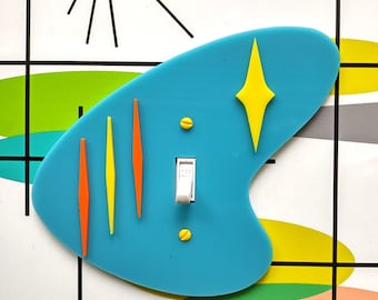 Mid Century Modern Retro Inspired Boomerang shaped Light Switch Cover, Layered Acrylic Diamond Design