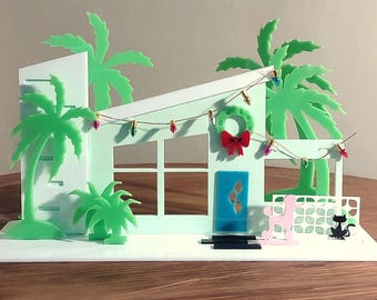 Shed Roof Putz House: Mid Century Modern Christmas Village Display