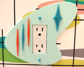Mid Century Modern Retro Inspired Boomerang shaped Light Switch Cover, Layered Acrylic Diamond Design