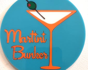 Retro Martini Glass Art Cocktail Coaster, personalized barware, drink coaster, Mid Century inspired, vintage vibe