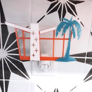 Mid Century Modern Night Light: Orange Butterfly Roof, Turquoise Palm Tree