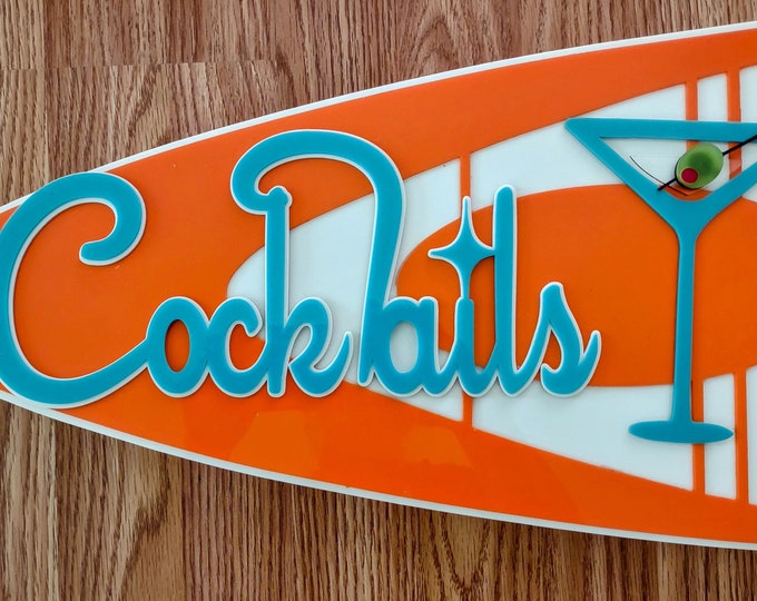 Mid Century Modern Acrylic Cocktail Sign: Retro Bar Decor, Personalized