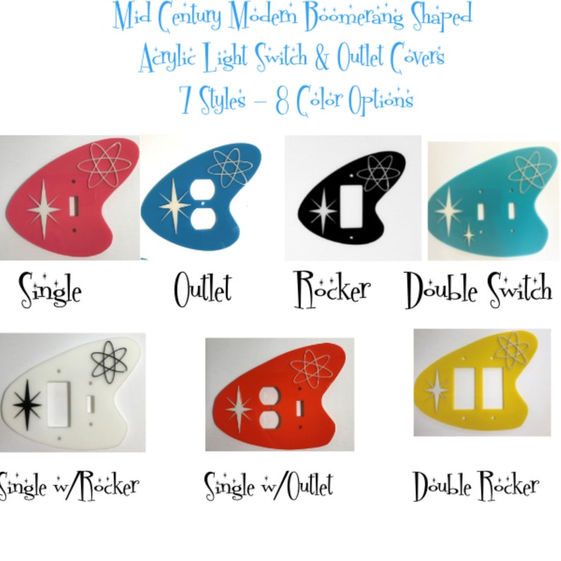 Mid Century Modern Retro Acrylic 3 Dimensional Boomerang Style Light Switch Cover/Outlet Cover Plates image 2