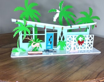 Butterfly Roof Putz House: Mid-Century Modern Christmas Village Decoration
