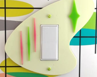 Mid Century Modern Retro Inspired Boomerang shaped Light Switch Cover, Layered Acrylic Diamond Design