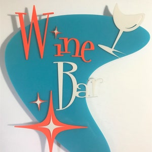 Mid Century Modern Wine Bar Sign: Retro Starburst Acrylic Decor