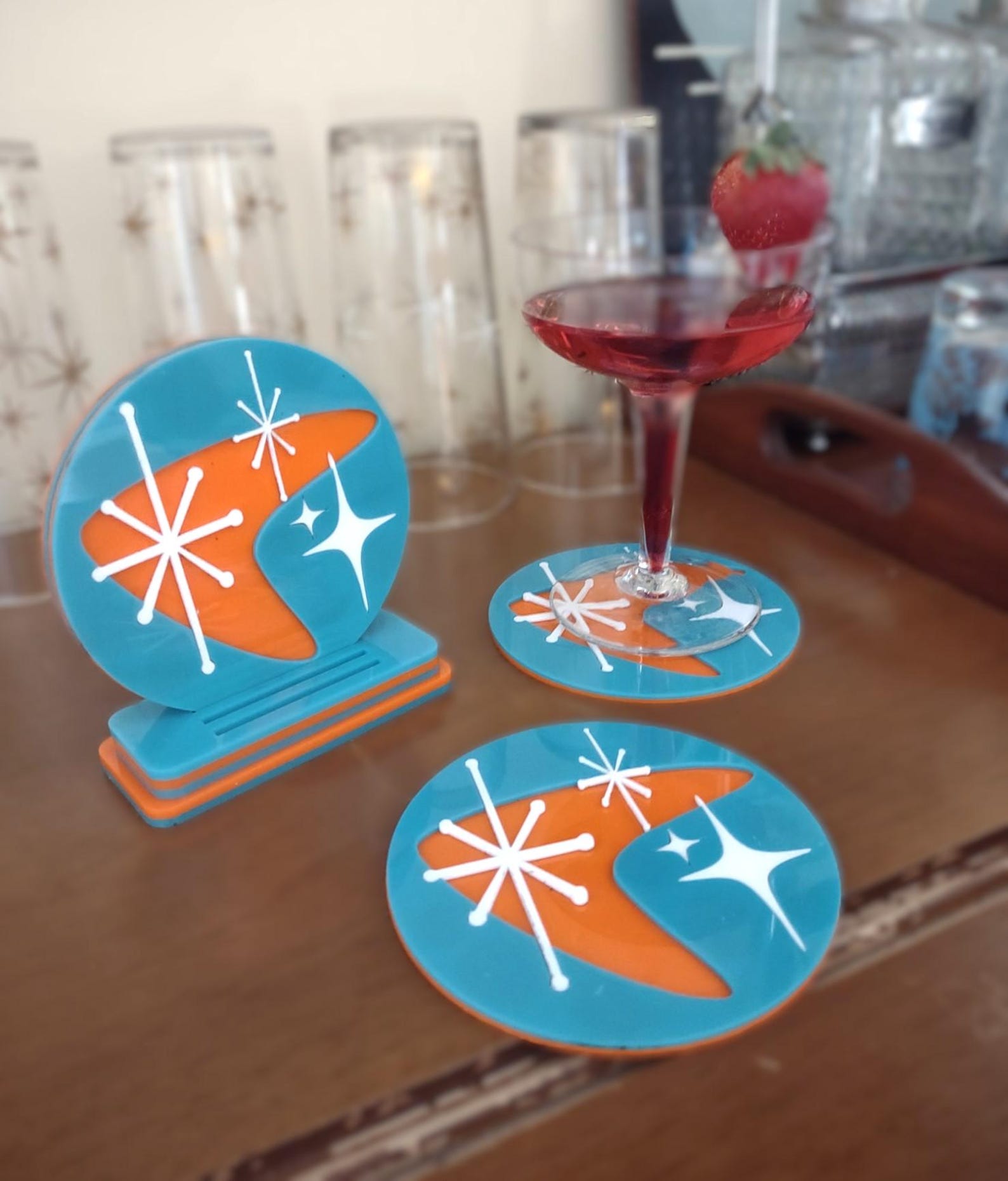 Mid Century Modern Coasters: Boomerang Starburst Acrylic Barware Set - Etsy