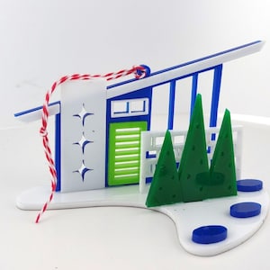 Mid Century Modern Shed Roof Putz House Ornament: Retro Acrylic Christmas Decor