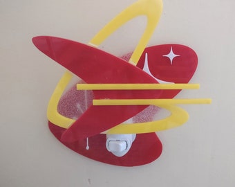 Mid Century Modern Inspired "Boomerang" shaped Night Light - Yellow & Red