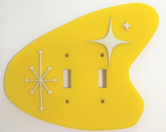 Mid Century Modern Retro Style, Cast Acrylic, Boomerang shape Light Switch Cover/Outlet Cover Plates, Layered with 4 Point Stars Design