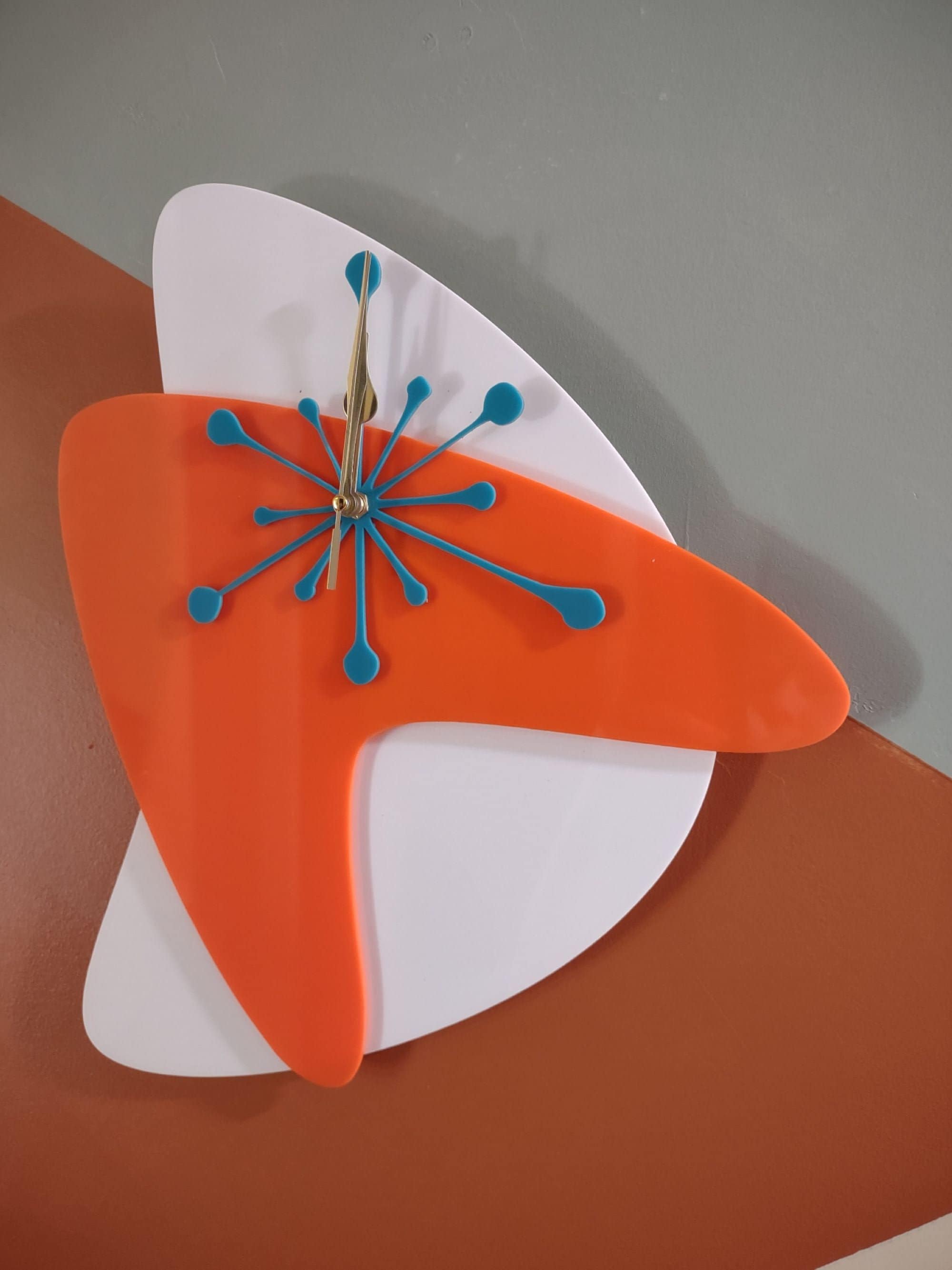Mid Century Modern Boomerang Wall Clock: Retro Starburst Acrylic Decor ...