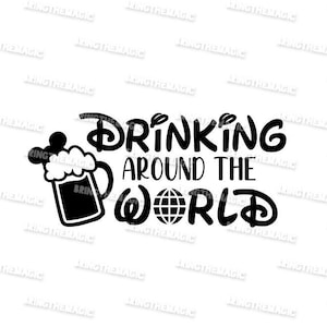 Puede incluir: Dise&ntilde;o gr&aacute;fico en blanco y negro con una jarra de cerveza y el texto "Drinking Around the World".