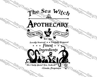 Sea and Witch Apothecary SVG Tshirt Design, Villano, Fiesta de Halloween, Vacaciones