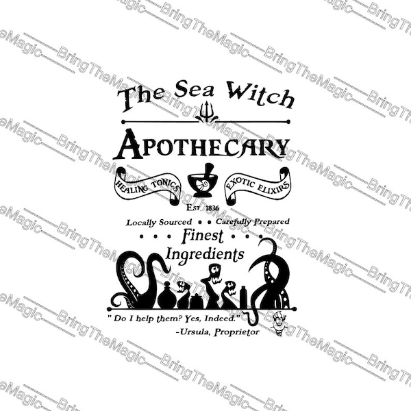 Sea and Witch Apothecary SVG Tshirt Design, Villain, Halloween Party, Vacation