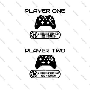 Gamer Pärchen Tshirt, Hoodie Design, Player One Player Two Achievement Unlocked Xbox Controller passender Pyjama, SVG, Videospiele, 2 Designs