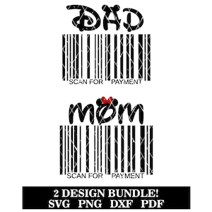 Barcode papa en mama, 2 ontwerpbundels, DIY Tshirt Design, svg-png-pdf-dxf