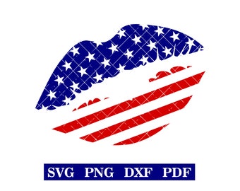 American Flag Lips, svg, png, pdf, dxf.  Simple and easy to use!