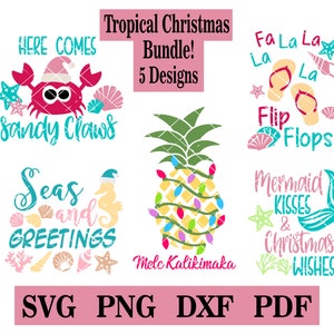 Tropical Christmas Bundle!  5 Designs!,  svg-png-pdf-dxf