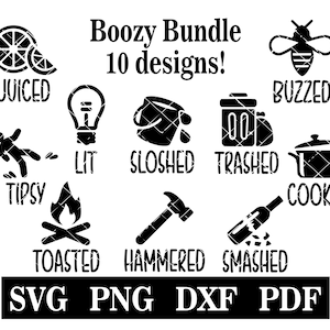 Lot Boozy, 10 modèles !  svg-png-pdf-dxf DIY T-shirts, décalcomanies, verres à vin, chopes à bière, sacs cadeaux