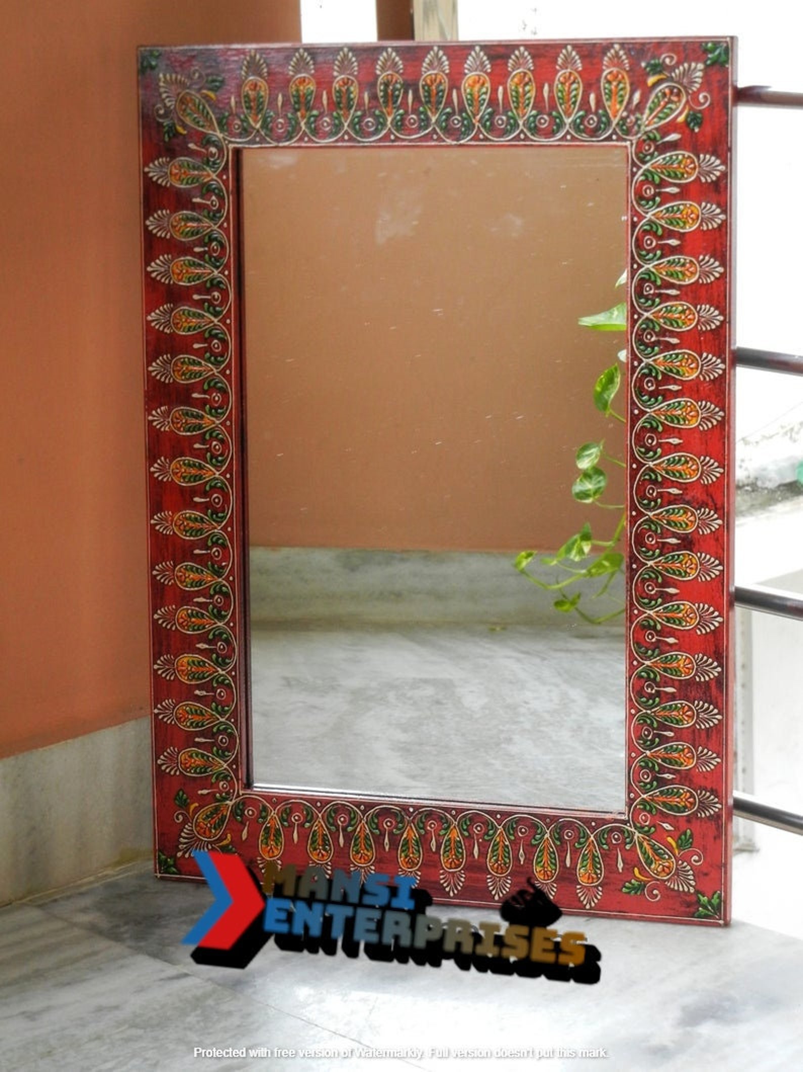 Wooden Wall Mirror Indian Traditional Ethnic Style Handmade Etsy