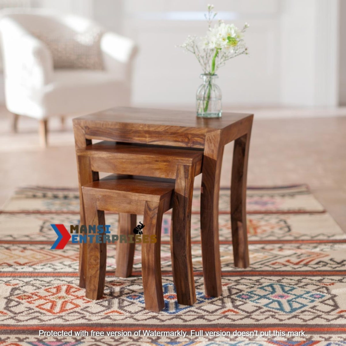 Indian wooden nesting table Nest of 3 Tables Etsy