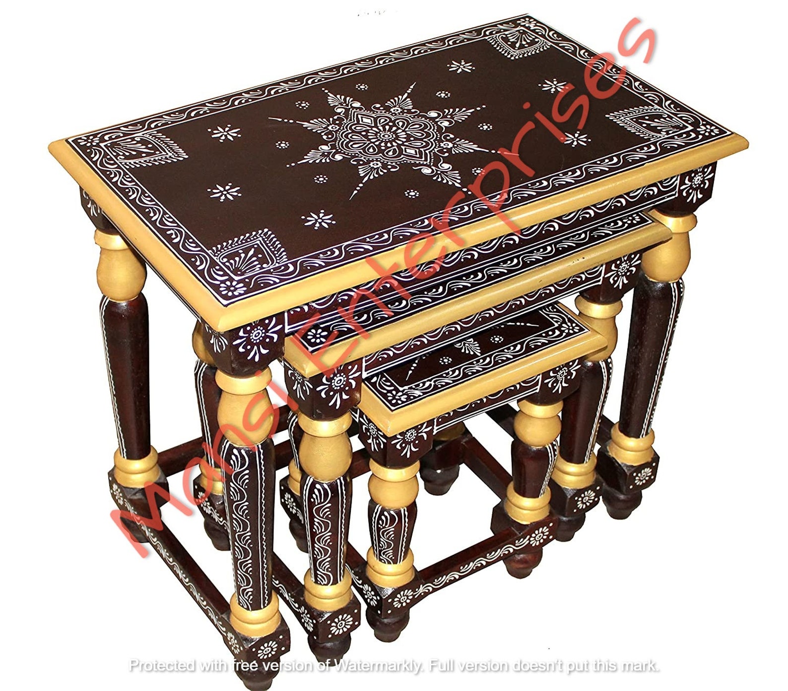 Wooden Indian ethnic nesting table set of 3 wooden stool set Etsy