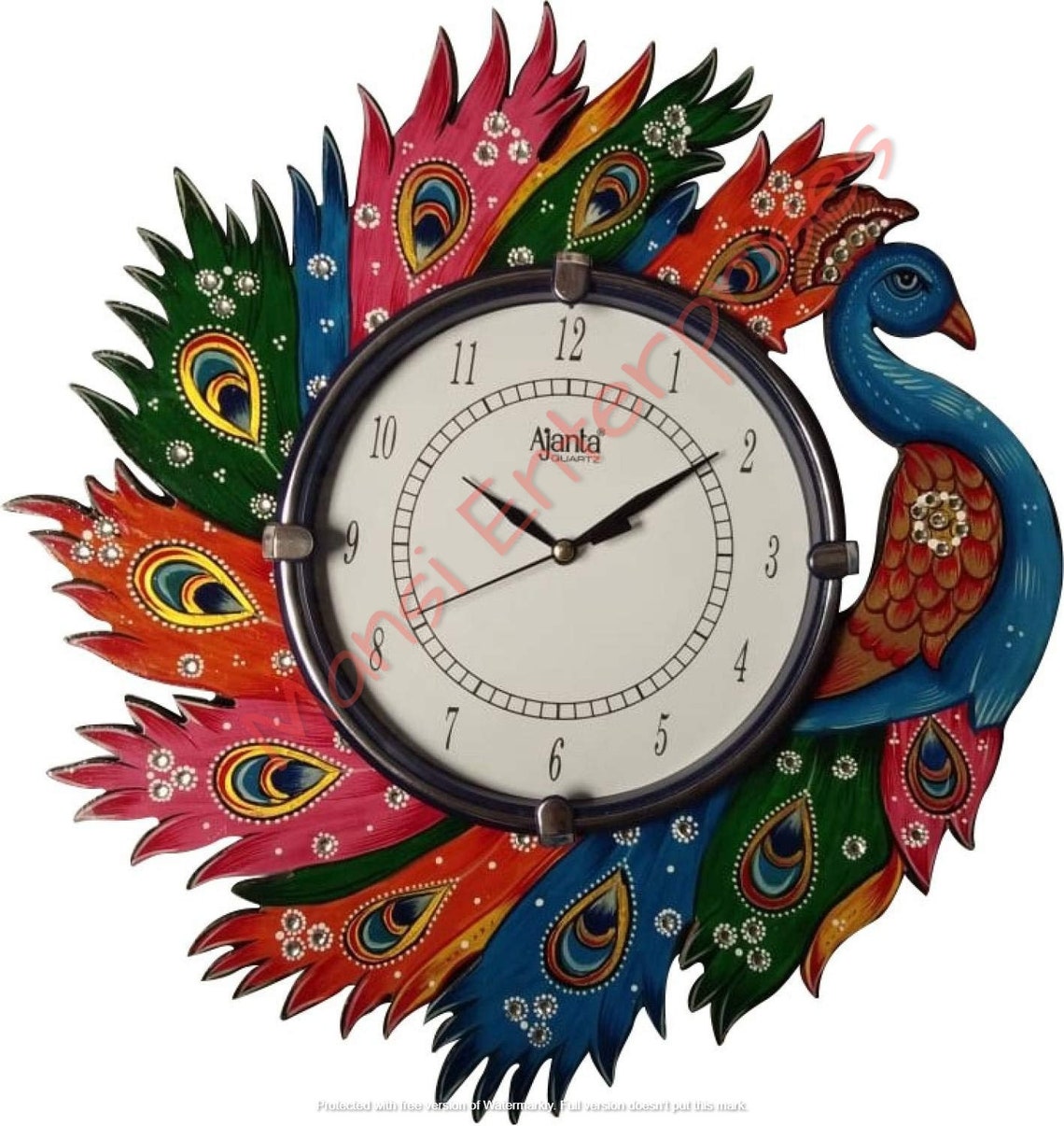 Beautiful Vintage Peacock Wall Clock Marble Dust & Beads Etsy