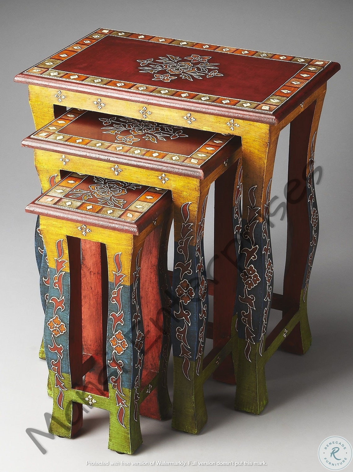 Wooden Indian ethnic nesting table set of 3 wooden stool set Etsy
