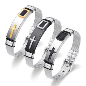 Classic Cross Stainless Steel Men Bracelet Silver, Black and Gold -  Men&#39;s Jewelry - Men&#39;s - Husband - Boyfriend - Gift for Him