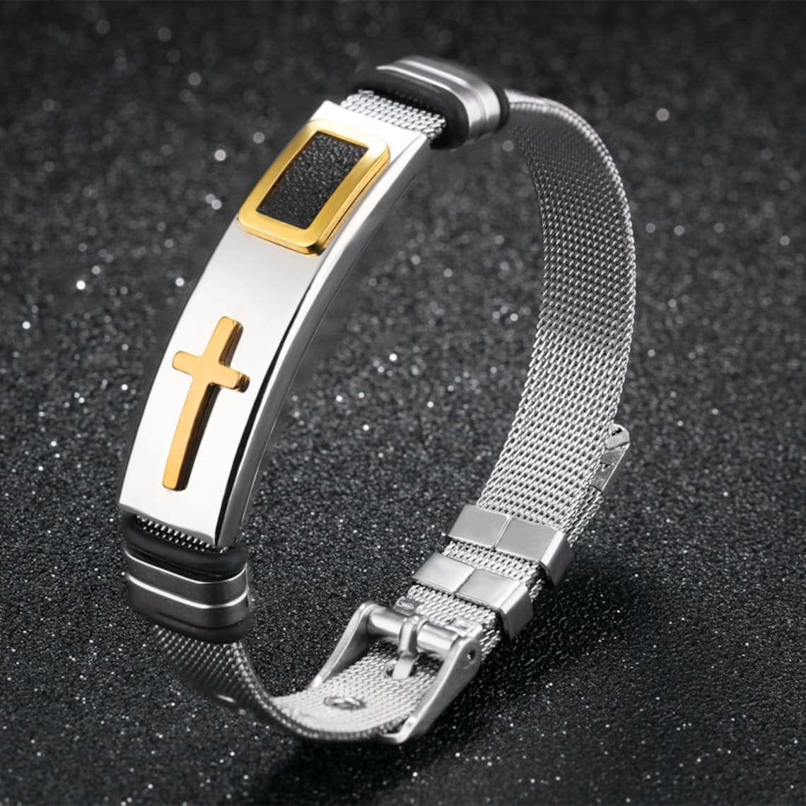 Classic Cross Stainless Steel Men Bracelet Silver, Black and Gold Men's