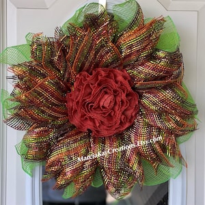 Couronne d&#39;automne, Couronne pour porte d&#39;entrée, Couronne en filet, Couronne faite main, Décoration pour porte d&#39;entrée, Couronne de ferme, Couronne d&#39;automne, Décoration d&#39;intérieur, Maille métallique