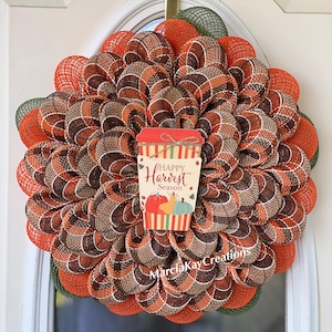 Fall Wreath, Front Door Wreath, Harvest Wreath, Country Wreath, Handmade Wreath, Wreath for Dorm, Mesh Wreath for Fall, Front Door Decor
