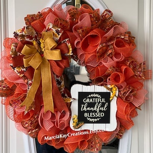 Couronne de Thanksgiving, Décor d’automne, Couronne de porte d’entrée, Décor de porte d’entrée, Couronne reconnaissante, Couronne de maille, Couronne de ferme, Couronne faite à la main