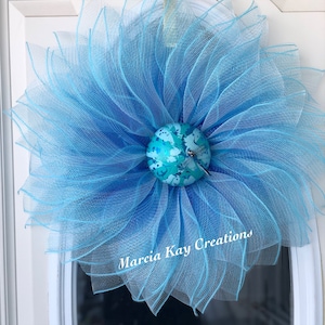 Couronne de printemps, Couronne en filet, Couronne bleue, Couronne pour la porte d&#39;entrée, Couronne de ferme, Couronne rehaussée de libellule, Couronne d&#39;été, Couronne faite main