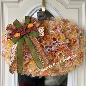 Fall Wreath, Pumpkin Wreath, Thanksgiving Wreath, Wreath, Home Decor, Deco Mesh Wreath, Farmhouse Wreath, Front Door Wreath, Harvest Wreath