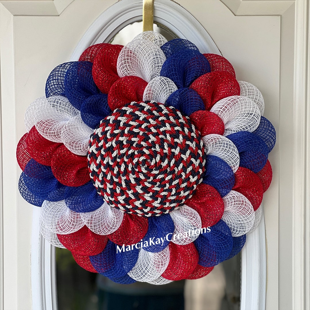 Patriotic Wreath: Red White Blue Fabric Mesh, 4th of July Decor - Etsy