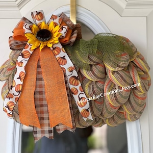 Fall Wreath, Pumpkin Wreath, Front Door Decor, Fall Decor, Porch Wreath, Handmade Wreath, Country Wreath, Autumn Wreath, Mesh Wreath
