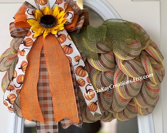 Handmade Pumpkin Fall Wreath, Sunflower Decor