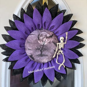 Black & Purple Halloween Wreath: Skeleton Front Door Decor