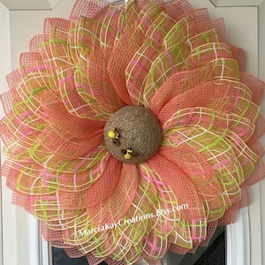 Summer Wreath, Sunflower Wreath, Front Door Wreath, Fabric Mesh Wreath, Front Door Decor, Flower Wreath, Pool Decor, Farmhouse Wreath