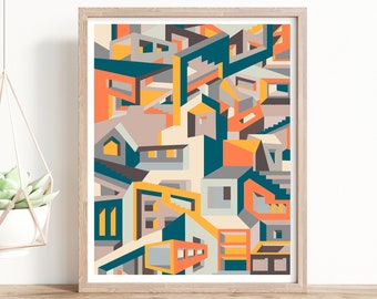 Stampa Giclée Architettura cubica nei colori di metà secolo