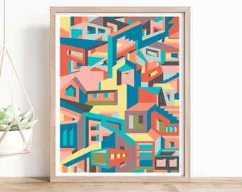 Stampa Giclée Architettura cubica Colori vivaci contemporanei