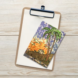 Standard Postkarte - 4x6 - Kokosnuss bäume und Sonnenuntergang Landschaft Abstrakt Mix Media