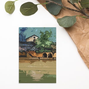 Carte postale standard - Paysage de campagne, lac et vieille maison
