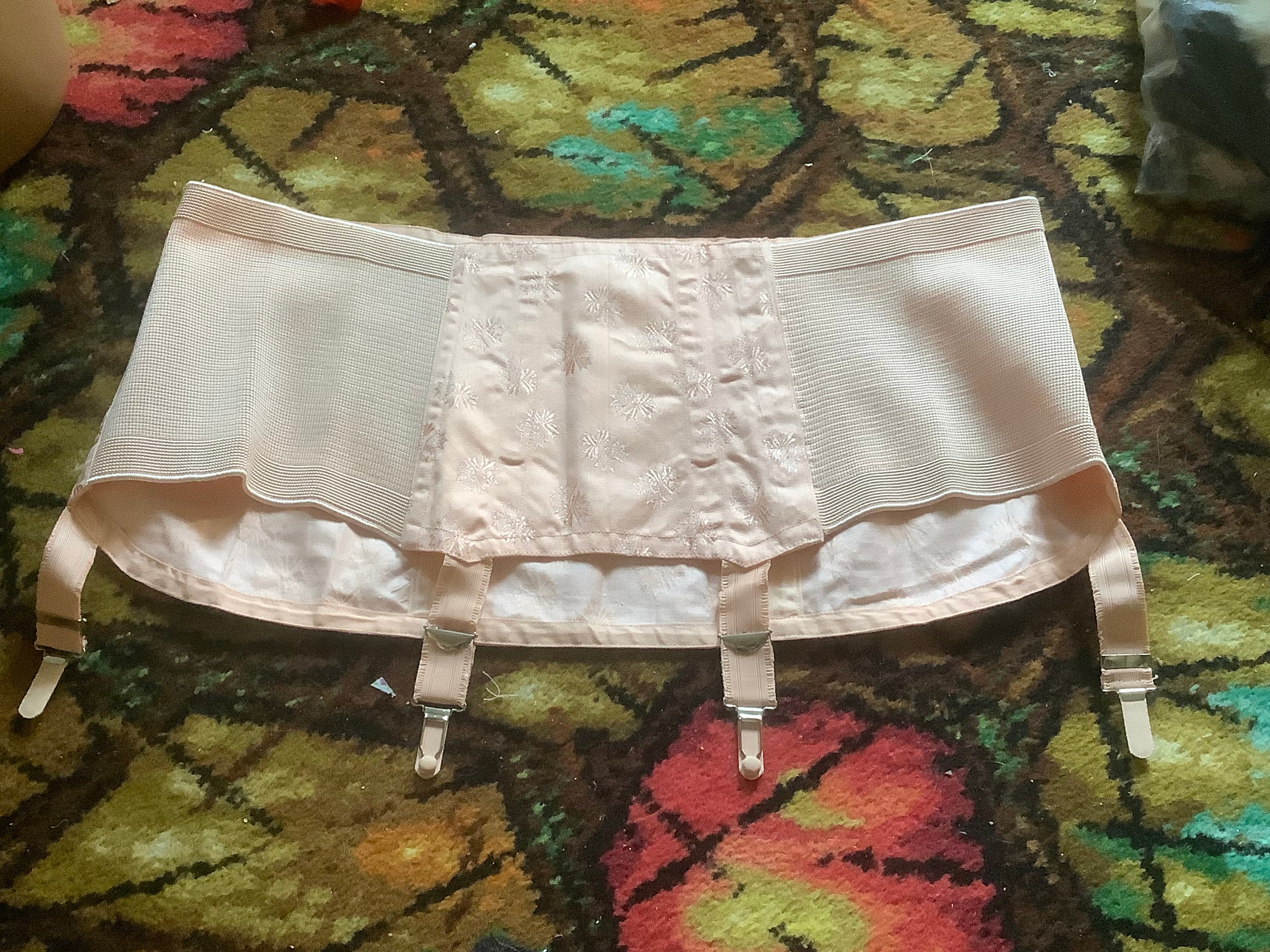 Vintage Rex cotton brocade deep garter belt girdle