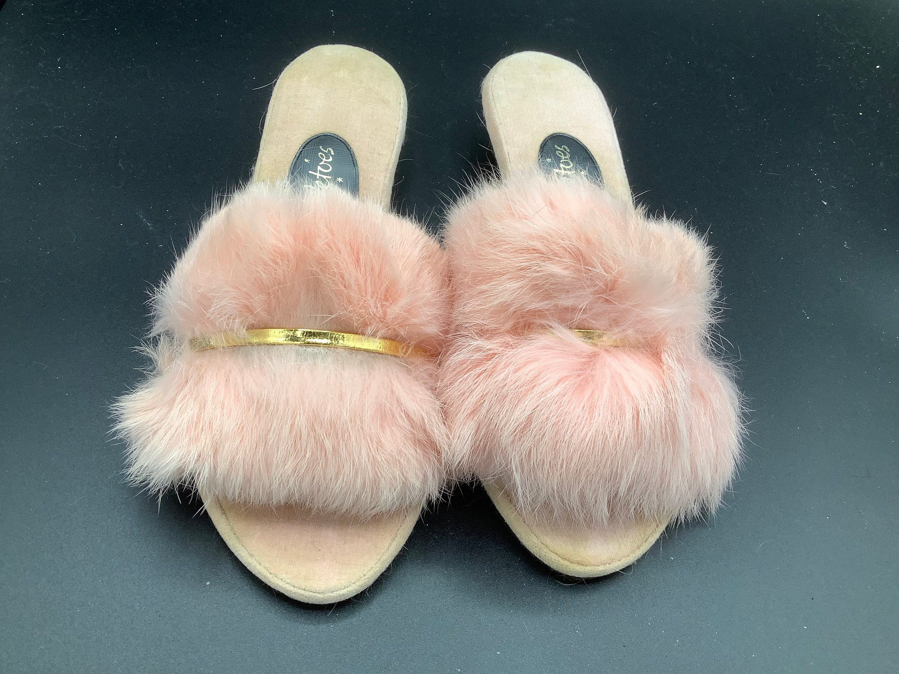 Cute Pink Real fur fox Slippers Slides Sandals flat Flip Flops