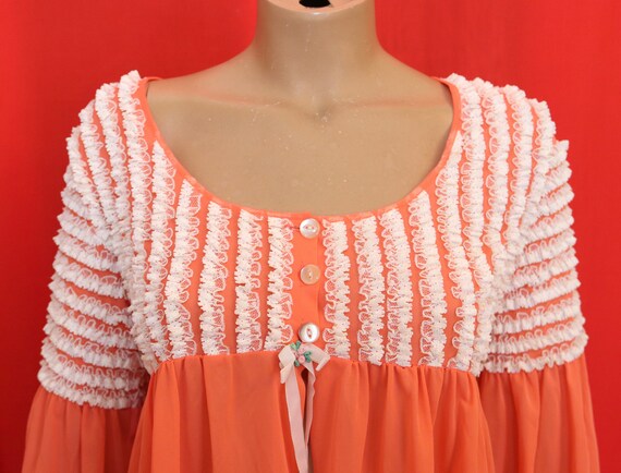 Orange  nylon white lace  Peignoir robe - image 4