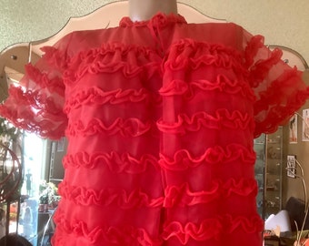 Vintage nylon scarlet Peignoir set  by Prova  froth and frills